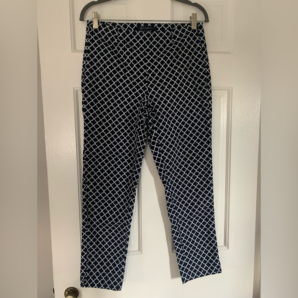 Brooks Brothers Natalie Fit Slim Pants - Blue & White size 4 with side zipper